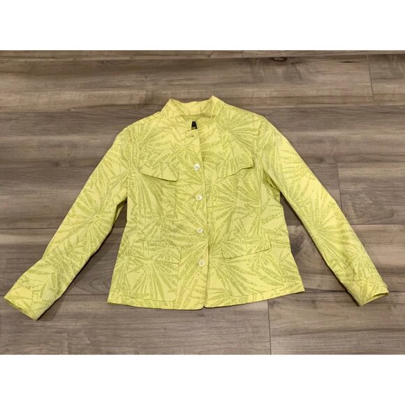 Lafayette 148 Yellow Palm Print Cotton Jacket With Collar & Button Front 12 - Picture 10 of 11